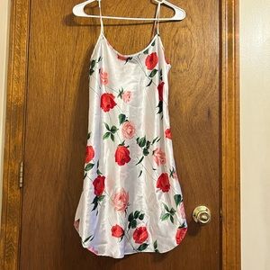slip dress with pink and red roses